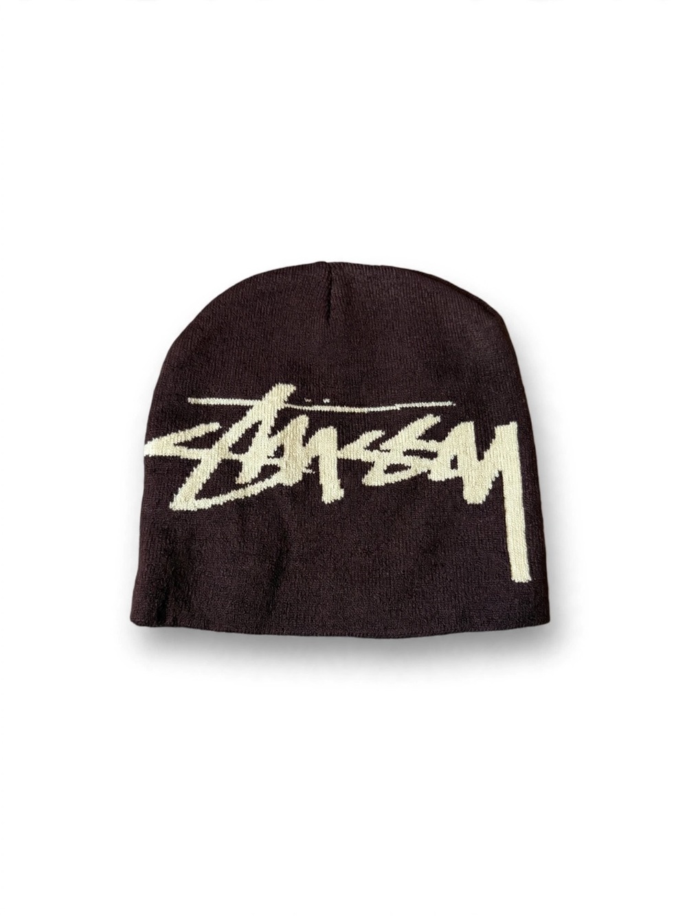Stussy Brown Beanie with Cream Logo Mens One Size